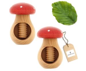 HOFMEISTER® Lot de 2 casse-noisettes champignon en bois de hêtre - Fait main en Europe - Craque facilement chaque noix - Idéal pour les personnes âgées - 10 x 6,5 x 6,5 cm