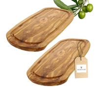 HOFMEISTER® Lot de 2 planches à découper avec rainure à jus en bois d'olivier 30 cm