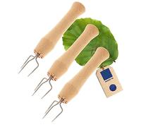 HOFMEISTER® Lot de 3 fourchettes à pommes de terre, fabriquées en Allemagne, sans plastique, parfaites comme brochettes pour pommes de terre ou porte-épis de maïs, en acier inoxydable, manche en bois