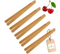 HOFMEISTER® Lot de 5 pinces à barbecue en bois de cerisier noble, 30 cm, pour saucisses, steaks et légumes sur le barbecue, poignée ferme grâce au fraisage rainuré, pinces hygiéniques et résistantes à