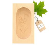 HOFMEISTER® Moule à beurre en bois 125 g, 14 cm, motif Marguerite, fait main en Allemagne, forme carrée, en érable local, moule décoratif pour beurre