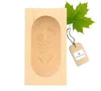 HOFMEISTER® Moule à beurre, pour 125 g de beurre, 14 cm, Gentiane, fait à la main en Allemagne, moule à beurre pour décorer, forme carrée en linteau, modèle à beurre en bois d'érable local