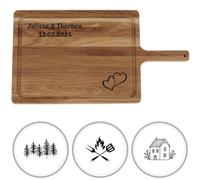 HOFMEISTER® Planche à découper en chêne avec poignée et nom et motif gravé du nom et du motif, cadeau personnalisé, fête des mères, fête des pères, cuisiniers amateurs, maîtres du barbecue, 42,5 cm