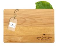 HOFMEISTER® Planche à découper personnalisée pour emménagement, construction de maison et fête - Motif Sweet Home et nom souhaité - Amis, couples et famille - Cadeau en bois de hêtre - 30 cm
