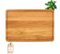 HOFMEISTER® Planche à découper rectangulaire en chêne, 50 cm, grande planche à découper avec rigole à jus, surface de découpe robuste d'origine européenne, planche de cuisine professionnelle