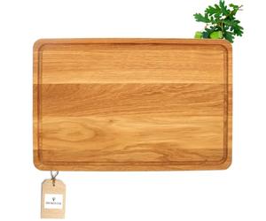 HOFMEISTER® Planche à découper rectangulaire en chêne, 50 cm, grande planche à découper avec rigole à jus, surface de découpe robuste d'origine européenne, planche de cuisine professionnelle