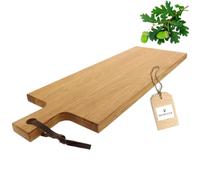HOFMEISTER® Planche à tapas en chêne - Planche de service longue avec cordon en cuir, robuste et de haute qualité, en bois massif, élégante et idéale pour présenter des tapas, 56 cm