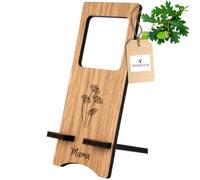HOFMEISTER® Support de smartphone personnalisé avec fleur gravée - Support de téléphone portable en bois avec gravure souhaitée - Cadeau pour maman, fête des mères, anniversaire ou Noël - Bois de
