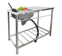 HOFMSX Évier autoportant avec établi et Robinet - Évier en Acier Inoxydable, Ensemble de Bar pour Restaurant Commercial, cuve à lessive Peu encombrante, Utilitaire à cuve Unique pour Cham