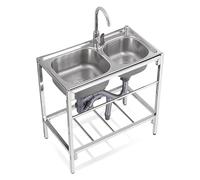 HOFMSX Évier Commercial en Acier Inoxydable avec Robinet d'eau Chaude et Froide, évier de Restauration, égouttoir à Vaisselle, Filtre à déchets de Cuisine, Effet anticorrosion, Robinet à