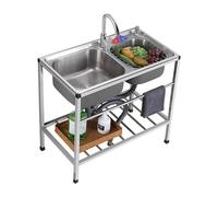 HOFMSX Évier Commercial en Acier Inoxydable, évier Double sur Pied avec Robinet, lavabo Utilitaire pour buanderie, Restaurant, intérieur et extérieur