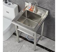 HOFMSX Évier Commercial, Restaurant, Utilitaire, cuve Unique, en Acier Inoxydable avec Robinet, lavabo Portable pour intérieur et extérieur, buanderie, Garage, Camping
