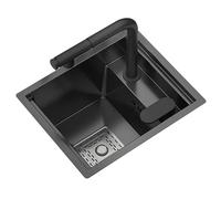 HOFMSX Évier Compact en Acier Inoxydable avec Robinet, pour Cuisine, Bar, Camping-Car, café, Lave-Vaisselle, Lavage des Mains Invisible (évier + Robinet A, 40 x 54 x 23 cm)