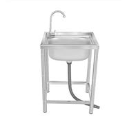 HOFMSX Évier de Camping autoportant à cuve Unique, évier Utilitaire de buanderie, cuve en Acier Inoxydable avec égouttoir et Robinet pour Garage extérieur, Restaurant Commercial, Cuisine.