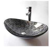 HOFMSX Évier de Cuisine Ovale Contemporain avec Robinet Cascade chromé - Ensemble de Salle de Bain en Verre trempé avec bonde escamotable - Design élégant pour salles de Bain Modernes