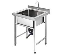 HOFMSX Évier de Cuisine Utilitaire 1 Compartiment Commercial en Acier Inoxydable avec Robinet pour Restaurant, école, Garage, intérieur et extérieur