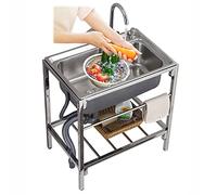 HOFMSX Évier de Cuisine Utilitaire 1 Compartiment en Acier Inoxydable pour préparation Commerciale, cuve de Lavage, égouttoir autoportant, éviers Robustes avec Robinet et étagères de Rang