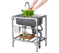 HOFMSX Évier de Cuisine Utilitaire à 1 Compartiment, cuve Simple en Acier Inoxydable, préparation Commerciale, cuve à Linge autoportante avec Robinet et étagères de Rangement