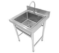 HOFMSX Évier de Cuisine Utilitaire à Une cuve en Acier Inoxydable avec Robinet, dosseret et crépine de vidange, lavabo autoportant pour Restaurant, Bar, Salle de Garage