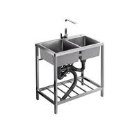 HOFMSX Évier de Cuisine Utilitaire Commercial Extérieur en Acier Inoxydable Autoportant Restauration Préparation et Lavage Lavabo Étagères de Rangement Intérieur