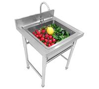 HOFMSX Évier de Cuisine Utilitaire en Acier Inoxydable avec Robinet, 1 Compartiment, sur Pied, cuve Simple Commerciale Extra-Profonde pour Restaurant et Garage