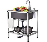 HOFMSX Évier de Cuisine Utilitaire Portable en Acier Inoxydable 304, 1 Compartiment, avec égouttoir et Robinet, pour l'extérieur, pour la buanderie du Restaurant