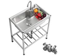 HOFMSX Évier de Cuisine Utilitaire pour Restaurant Commercial, cuve Simple en Acier Inoxydable, intérieur et extérieur, sur Pied, 1 Compartiment, avec égouttoir et Robinet