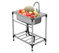 HOFMSX Évier de Cuisine Utilitaire pour Restaurant Commercial en Acier Inoxydable 304, cuve Simple, autoportant, pour Garage, buanderie, intérieur et extérieur, avec étagères de Rangement