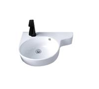 HOFMSX Évier de Cuisine Utilitaire Vasque de Salle de Bain à Montage Mural d'angle en céramique Blanche avec égouttoir et Robinet en Porcelaine Pure, Aspect Classique, Gain de Place
