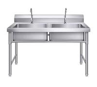 HOFMSX Évier Utilitaire Grand bac Double, lavabo Commercial en Acier Inoxydable 304 avec Robinet d'eau Froide pour extérieur, Garage, buanderie, Jardin 100 cm x 50 cm x 80 cm