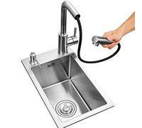 HOFMSX Éviers de Bar en Acier Inoxydable avec Robinet extractible, égouttoir à cuve Unique, procédé de tréfilage, Facile à Nettoyer (Couleur : Argent, Dimensions : 45 x 40 x 22 cm)