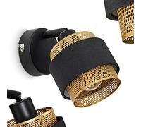 HOFSTEIN Applique Regueira, lampe murale moderne en métal/tissu noir/doré, spot mural orientable à 1 flamme dans un design rétro/vintage branché (Ø 10 cm), 1 x E14, ampoule(s) non incluse(s)