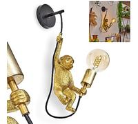 hofstein Applique Suardi, lampe murale en métal/plastique noir/or, 1 flamme, 1 x E27, spot mural au design rétro/vintage avec figure de singe, ampoule(s) non incluse(s)