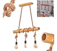 HOFSTEIN Asmara Suspension en Bambou/Cordon Marron/Naturel Suspension Design Rétro Vintage avec Tige en Bambou, Hauteur Max 123 cm, 3 x E27, Ampoule non incluse