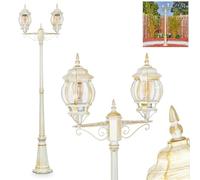 HOFSTEIN Candélabre Lentua, éclairage extérieur de chemin en métal/plastique blanc/doré/transparent, éclairage de chemin au design vintage/antique/rustique pour jardin, hauteur 216 cm, 2 x E27, IP44