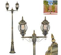 hofstein Candélabre Lentua, éclairage extérieur de chemin en métal/plastique noir/doré/transparent, éclairage de chemin au design vintage/antique/campagne pour jardin, hauteur 216 cm, 2 x E27, IP44