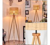 HOFSTEIN Lampadaire Cavaca, avec pied en bois et abat-jour en rotin, E27, design scandinave, style bohème, hauteur 153 cm, Ø 40 cm, interrupteur à pied - salon, salle à manger, bureau