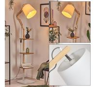 HOFSTEIN Lampadaire régulier en bois/métal/tissu naturel/blanc - Design bohème avec étagères et interrupteur - 152,5 cm - E27 - Salon, chambre à coucher, salle à manger