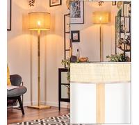 HOFSTEIN Lampadaire Sabadim avec pied en bois au design scandinave style bohème, abat-jour en papier tressé, Ø 40 cm, E27, 169 cm, avec interrupteur à pied - salon, chambre, salle à manger