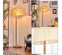 HOFSTEIN Lampadaire Sabadim avec pied en bois au design scandinave style bohème avec abat-jour en papier tressé/tissu, Ø 45 cm, E27, 169 cm, interrupteur à pied - salon, chambre, salle à manger