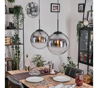 hofstein Lampe à suspension Gastor, à suspension à 2 ampoules en métal/verre noir/fumé/clair, design rétro/vintage (Ø 30 cm), E27, à suspension réglable en hauteur jusqu'à 127 cm max., salon, cuisine