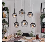 HOFSTEIN Lampe à suspension Gastor, à suspension à 6 ampoules en métal/verre noir/gris fumé/clair, à suspension moderne au design rétro/vintage (abat-jour Ø 20 ; 25 cm), E27, salle à manger, salon