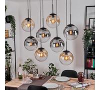 hofstein Lampe à suspension Gastor, à suspension à 8 ampoules en métal/verre noir/ambre/fumé/clair, à suspension moderne au design rétro/vintage (abat-jour Ø 25 cm), E27, salle à manger, salon