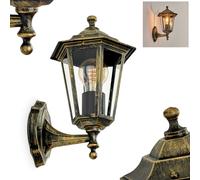 HOFSTEIN Loria Luminaire Exterieur Applique Murale d'Extérieur Style Ancien en Métal/Verre Noir/Doré/Transparent, Applique Murale Style Maison de Campagne pour Terrasse, E27, sans Ampoule, IP44