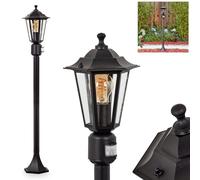HOFSTEIN Luminaire d'extérieur Loria avec détecteur de mouvement en métal/verre noir transparent, lampe d'extérieur au look antique, hauteur 107 cm, éclairage de jardin IP44, 1 x E27, sans ampoule