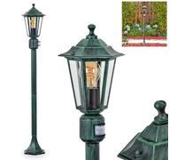 HOFSTEIN Luminaire d'extérieur Loria, lampadaire avec détecteur de mouvement en métal/verre en noir/vert/transparent, lampe d'extérieur au look antique, hauteur 107 cm, éclairage de jardin IP44, 1 x
