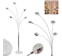 HOFSTEIN Nikkala Lampadaire en métal blanc/chromé avec pied en marbre, lampe réglable au design rétro/vintage avec interrupteur sur le boîtier, hauteur 250 cm, E14, salon, chambre, bureau