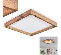 HOFSTEIN Panneau de plafond LED Longvic, plafonnier moderne en métal/MDF/plastique en noir/optique bois/blanc, 30 cm x 30 cm, 12 watts, 1400 lumens, 3000 kelvins