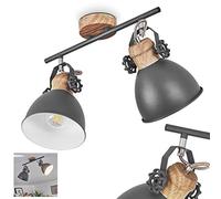 HOFSTEIN Plafonnier Banjul en métal gris avec effet bois, 2 spots de plafond rotatifs de style rétro-industriel, idéal dans un salon vintage, pour 2 ampoules E27, ampoule(s) non incluse(s)