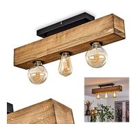 hofstein Plafonnier Berat, lampe modern en métal noir et bois foncé, luminaire idéal dans un séjour modern, 3xE27, ampoule(s) non incluse(s)
